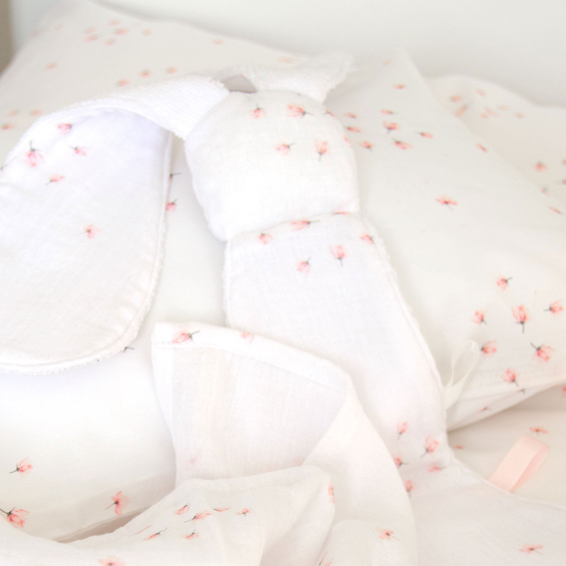 Pink Rose Muslin Bunny Sensory Taglet