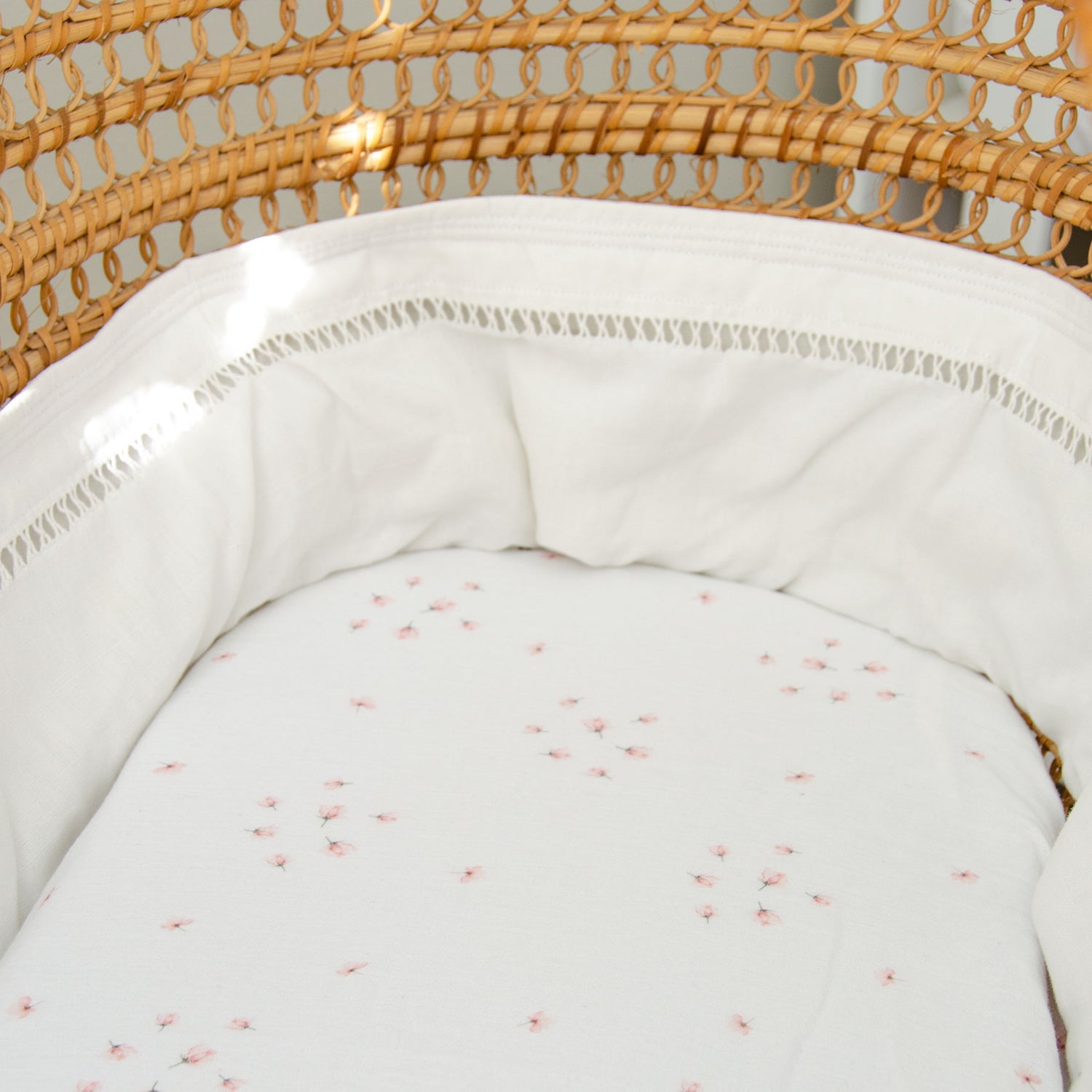 Pink Rose Moses Basket Muslin Fitted Sheet