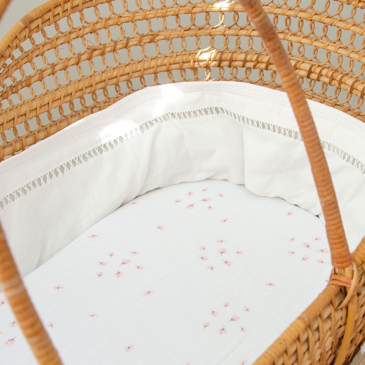 Pink Rose Moses Basket Muslin Fitted Sheet