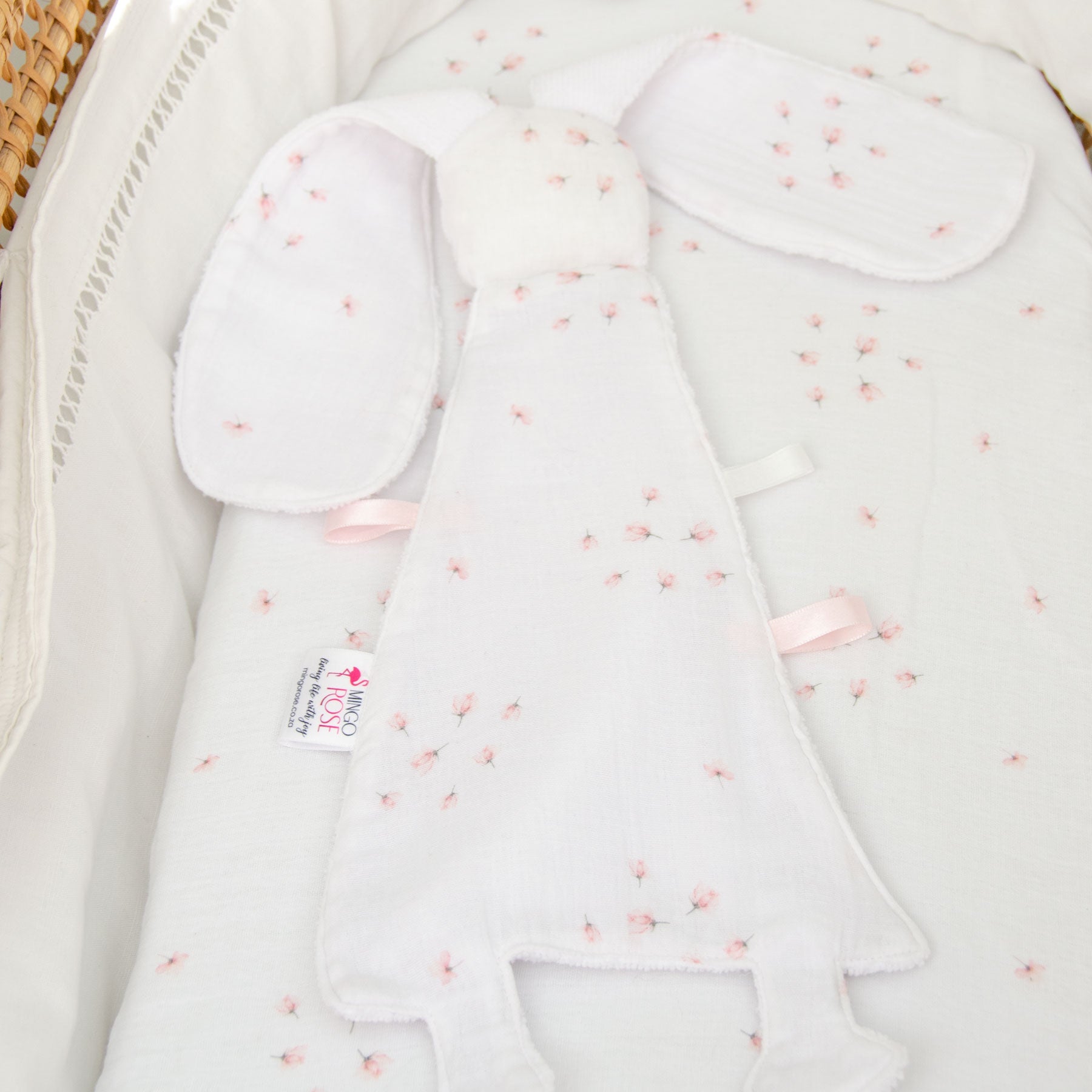 Pink Rose Muslin Bunny Sensory Taglet