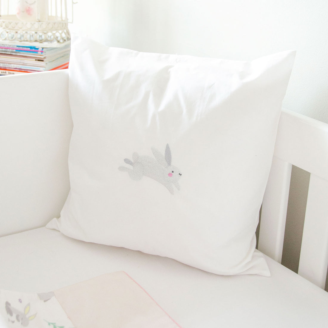 Bunny Embroidered Cushion Cover
