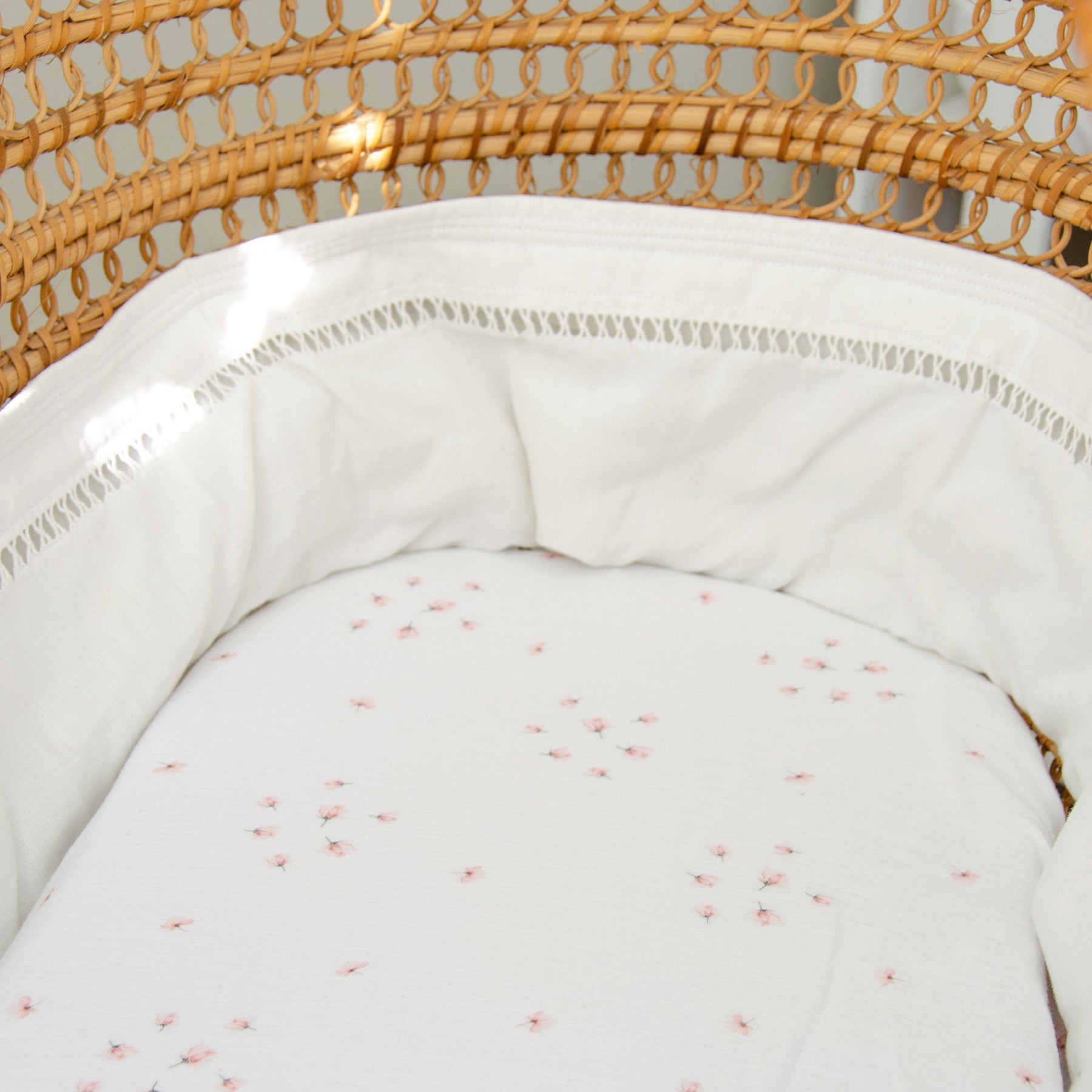 Pink Rose Moses Basket Muslin Fitted Sheet
