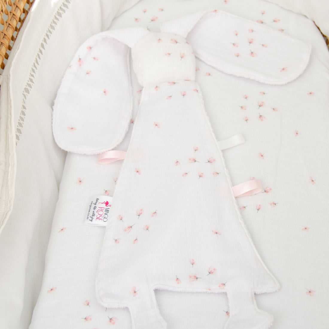 Pink Rose Muslin Bunny Sensory Taglet