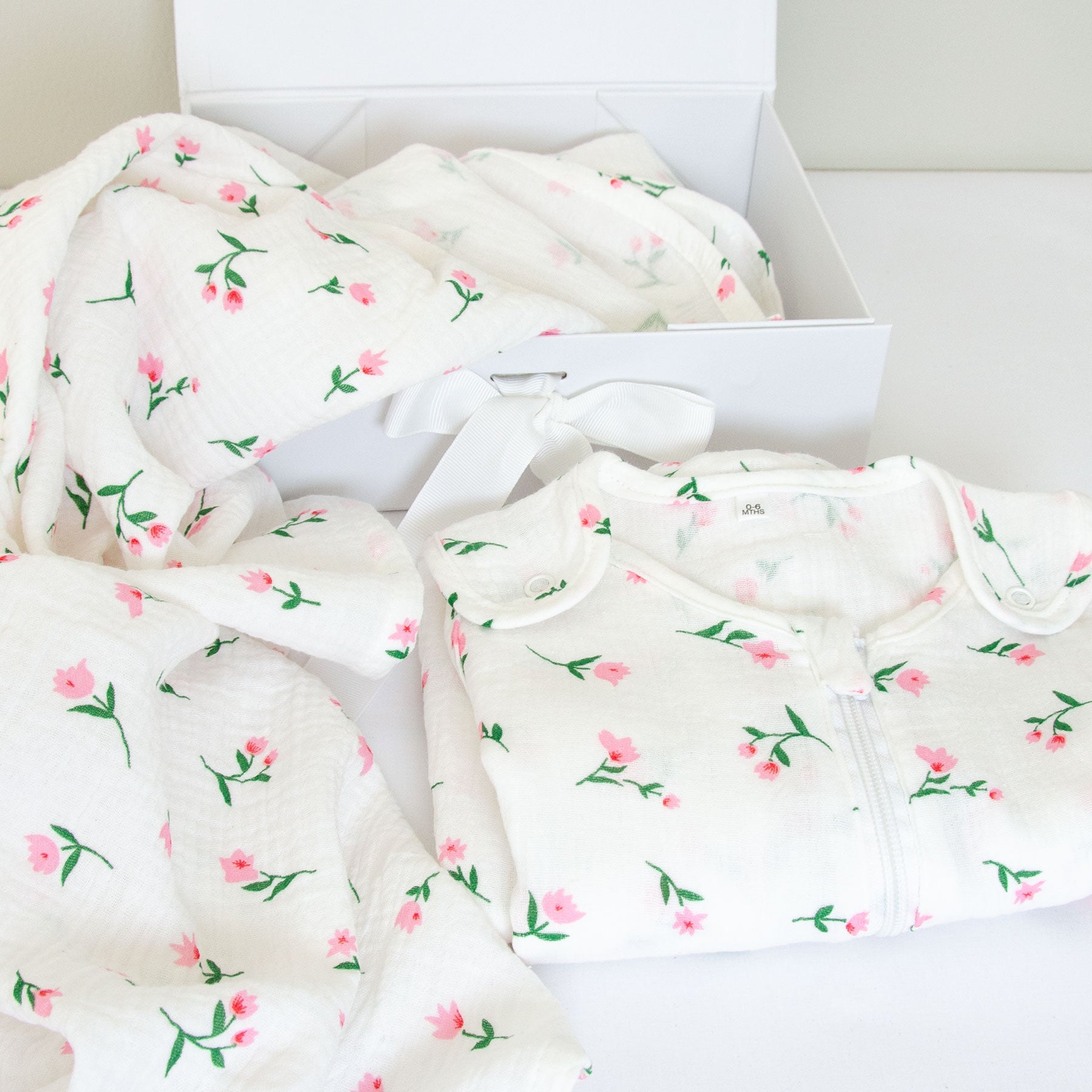 Floral Muslin Summer Sleeping Bag &amp; Blanket Set